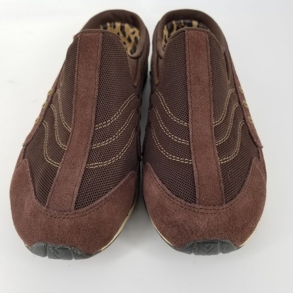 Easy Spirit Women US 8.5 Shoes Mule Clog Slip On Travel Suede Dark Brown Cream - Picture 5 of 15